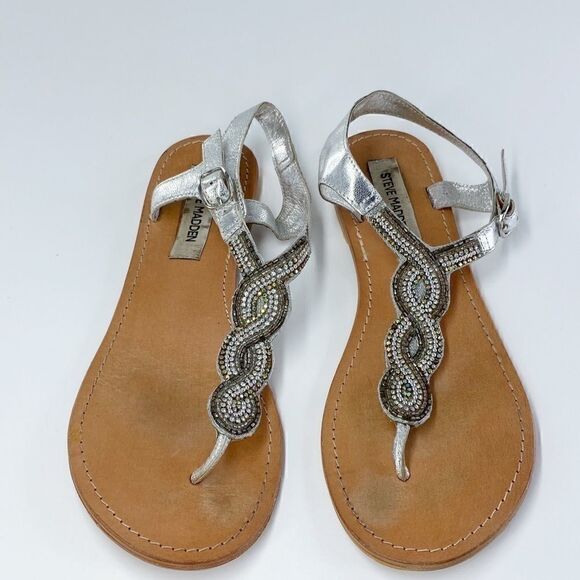 Steve Madden Women's Silver Rhinestone P-Apache Sandals Size 8.5 - Picture 1 of 7